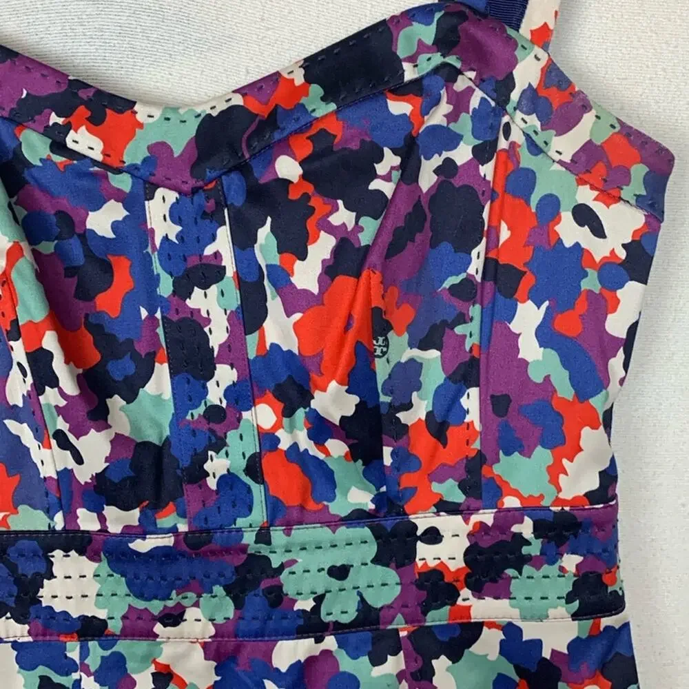 Tory Burch womens size 2 XS berdine dress multicolor logo floral sleeveless plea